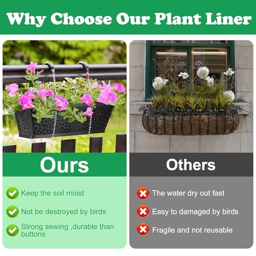 Pcs4 Inch Fabric Plant Window Box Liners-Rectangular Non-Woven 2 24in-black