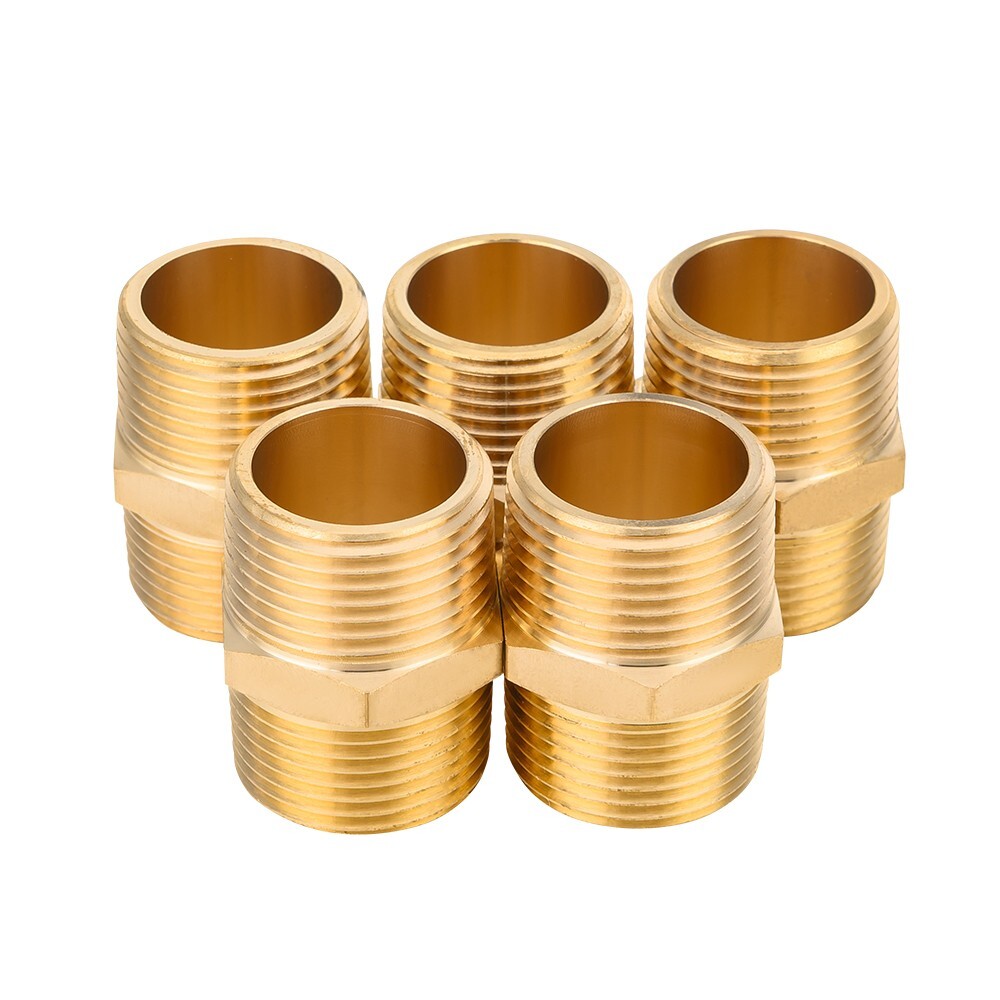 5 PCS EFIELD 3/4" x3/4" Male NPT  Hex Nipple Pipe Adapters ,Brass Fittings