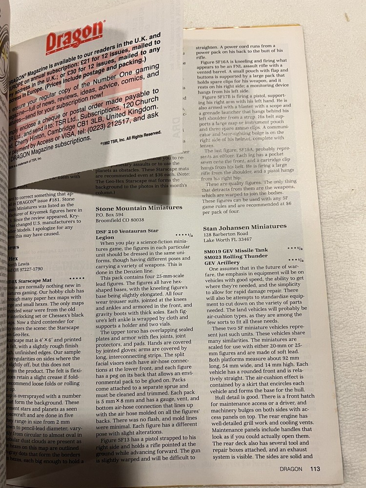 TSR Dragon Magazine # 183 Great Condition