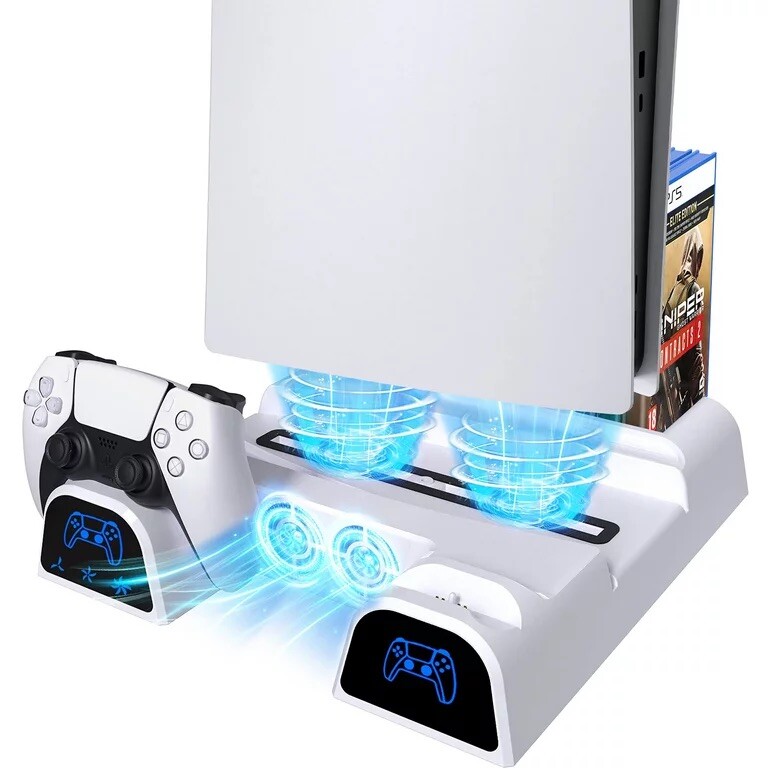 PlayStation 5 Cooling Fan with Dual Controller Charging Station & Adapter Cable