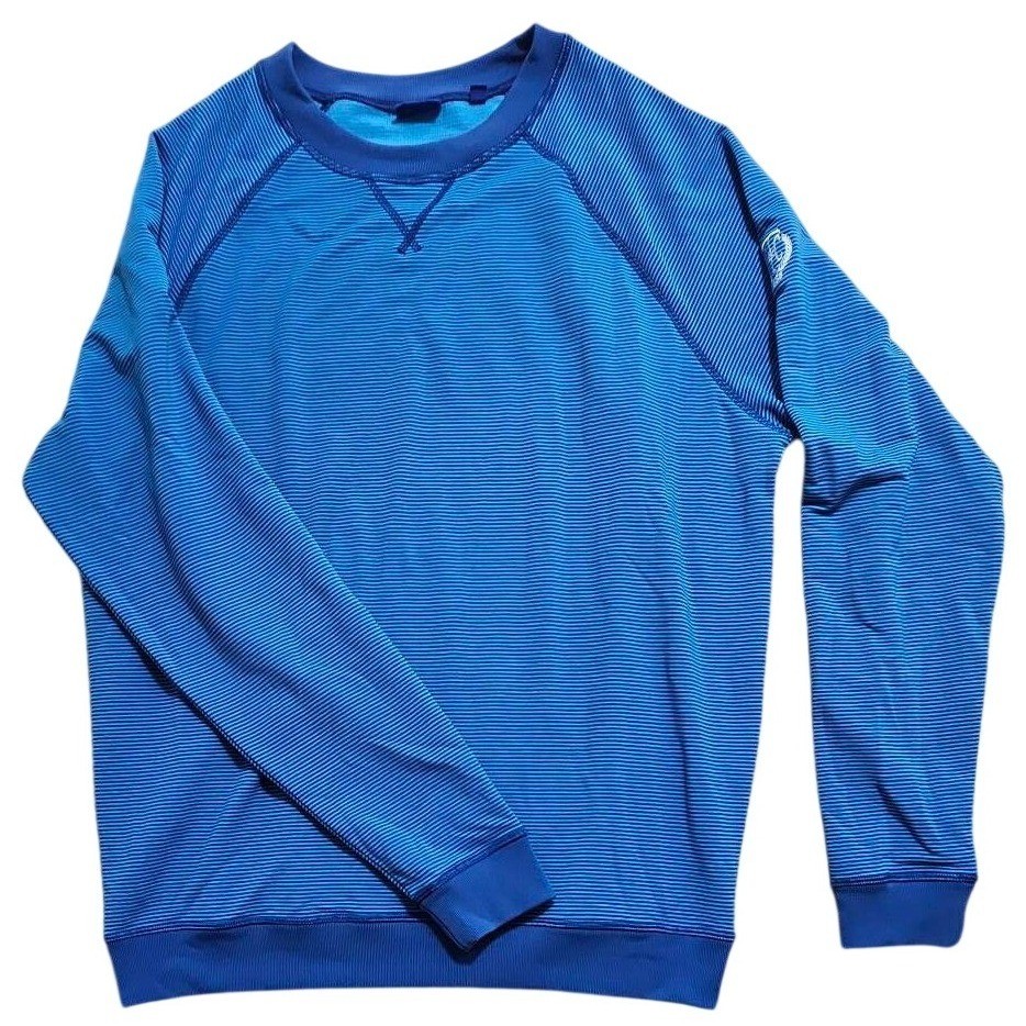FootJoy Mens Blue Micro Stripe Performance Pullover Crew Neck Sweatshirt Large