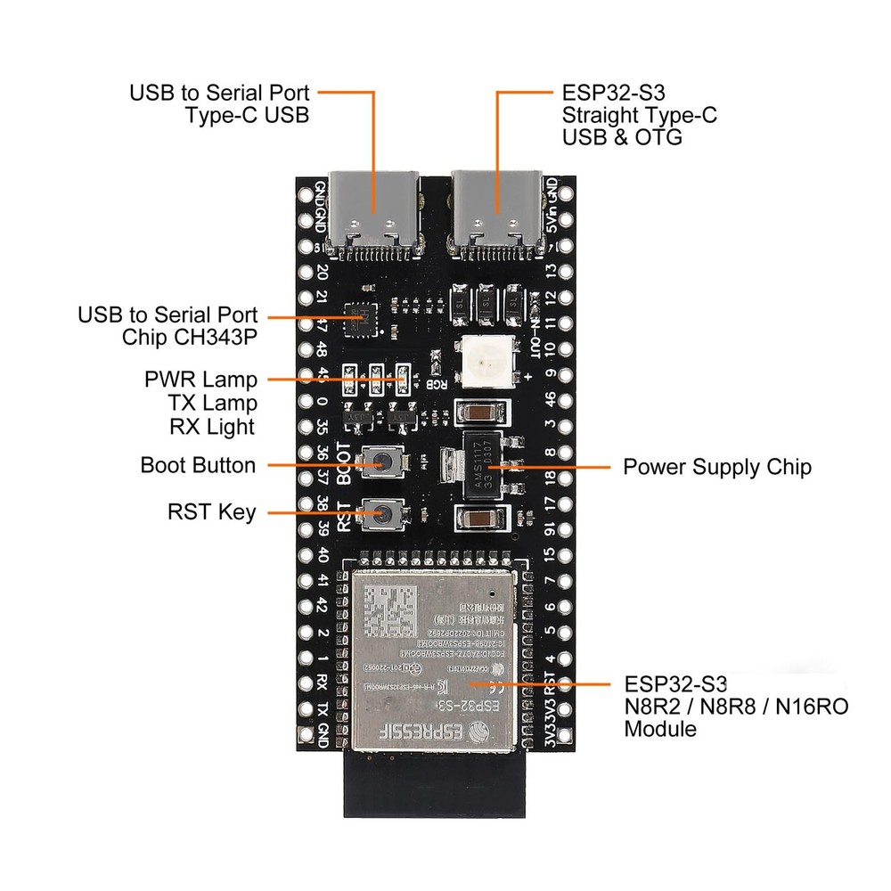 3 PCS ESP32-S3-DevKit C N8R2 Development Board Type-C WiFi Bluetooth Module
