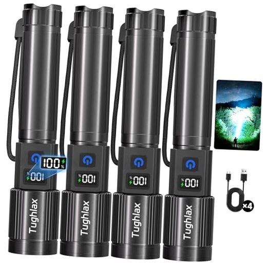 4Pack Rechargeable Flashlights High Lumens 10000LM, Super Bright Flashlight