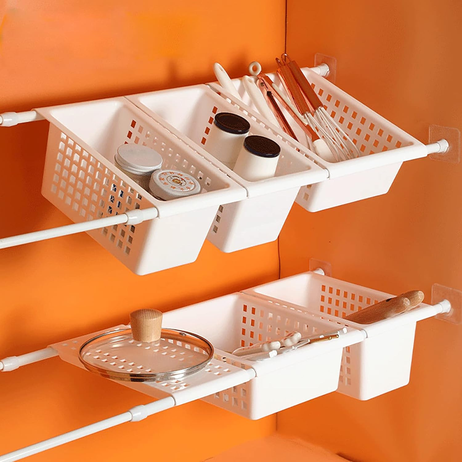 Shower Rod Holder, 2 Packs Tension Curtain Rod Bracket No Drilling, Adhesive Sho