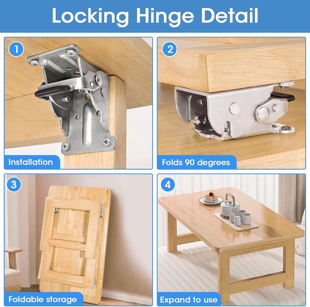 4 Pack Locking Hinge for Folding Leg Brackets,Heavy Duty Folding Brackets 90 ...
