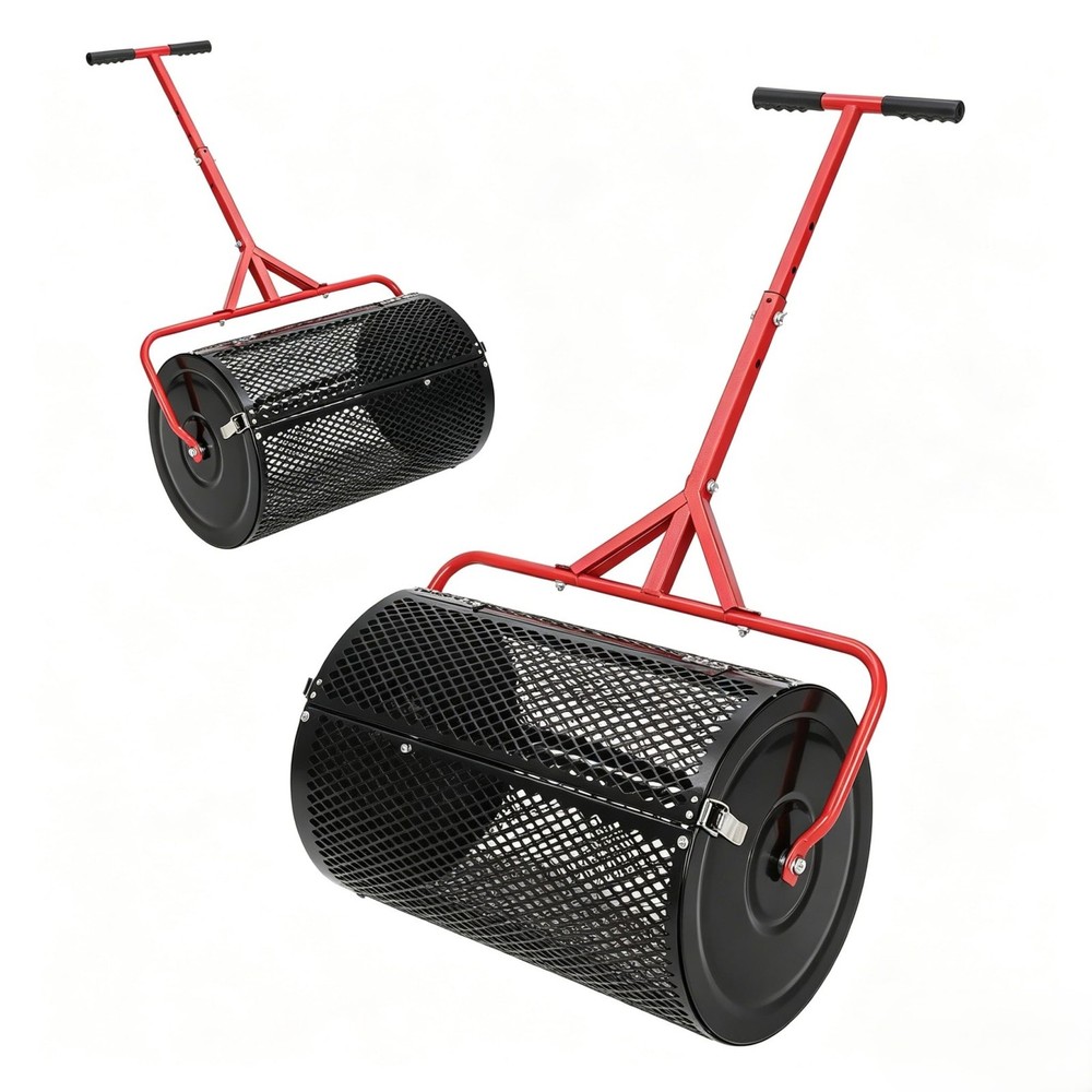 Compost Spreader, 24 in Wide Peat Moss Spreader with Handle 3 Heights Adjustable