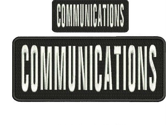Communications embroidery patch 4x10 and 2x5 hook white letters