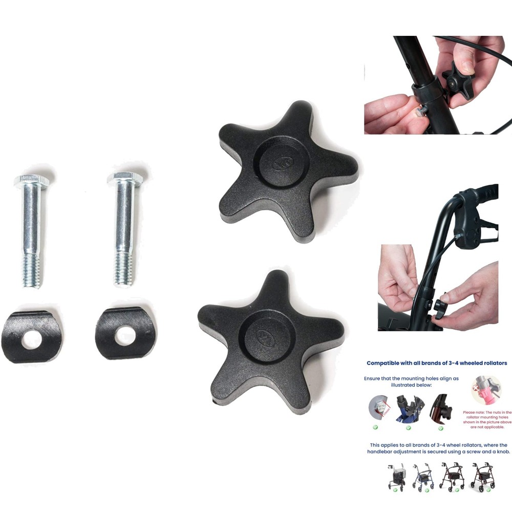 2 Replacement Star Knobs Screws for Rollator Walker Arm Height Adjustment HL420