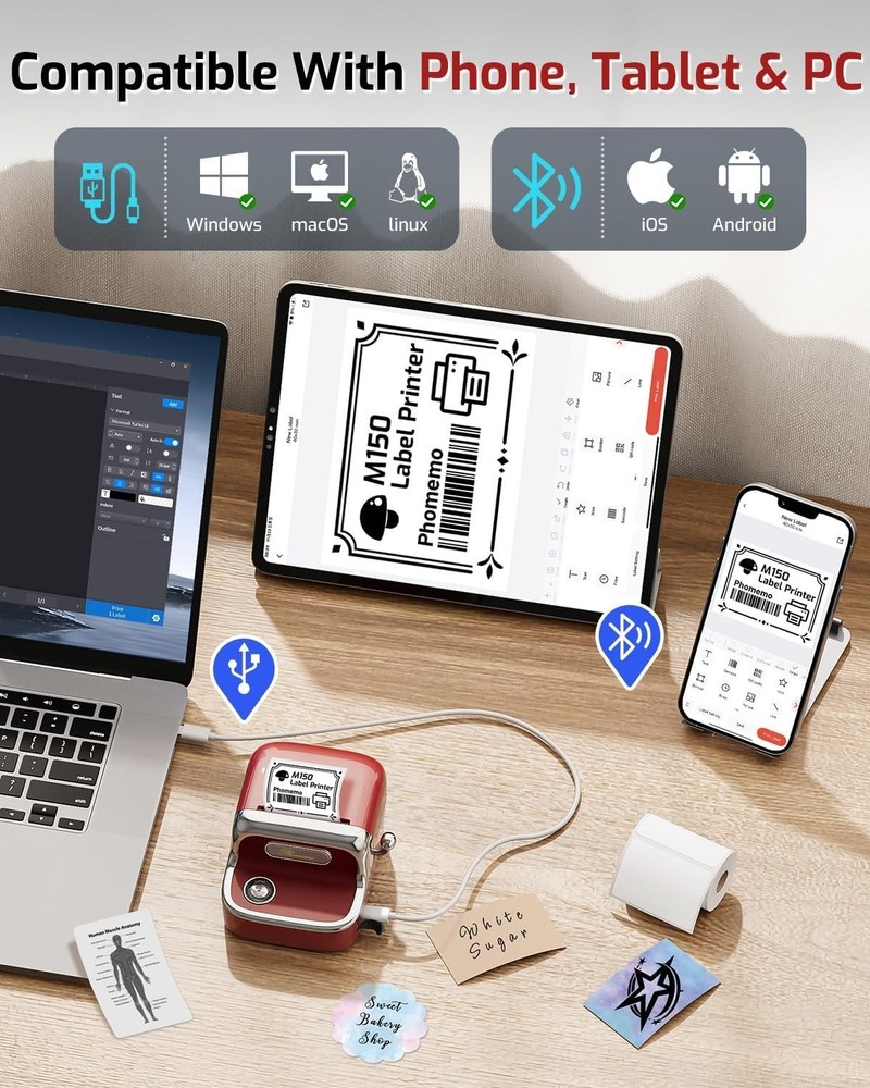 Stylish M150 Label Maker: Compact Bluetooth Printer for Home & Small Business