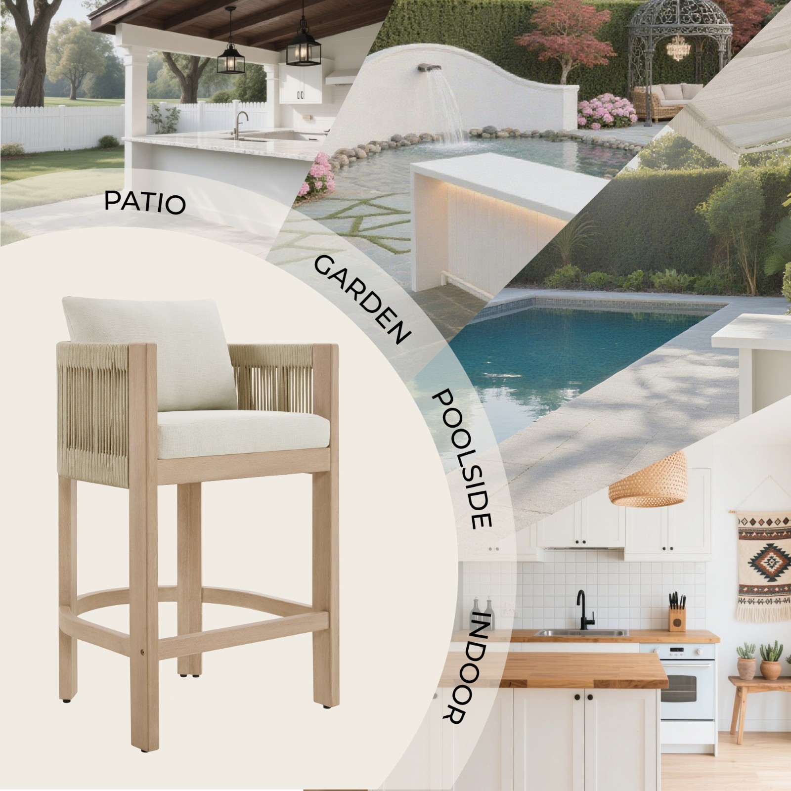 CHITA Cord Braid Barstools Set of 2,Modern Outdoor Woven Rope Counter Stools