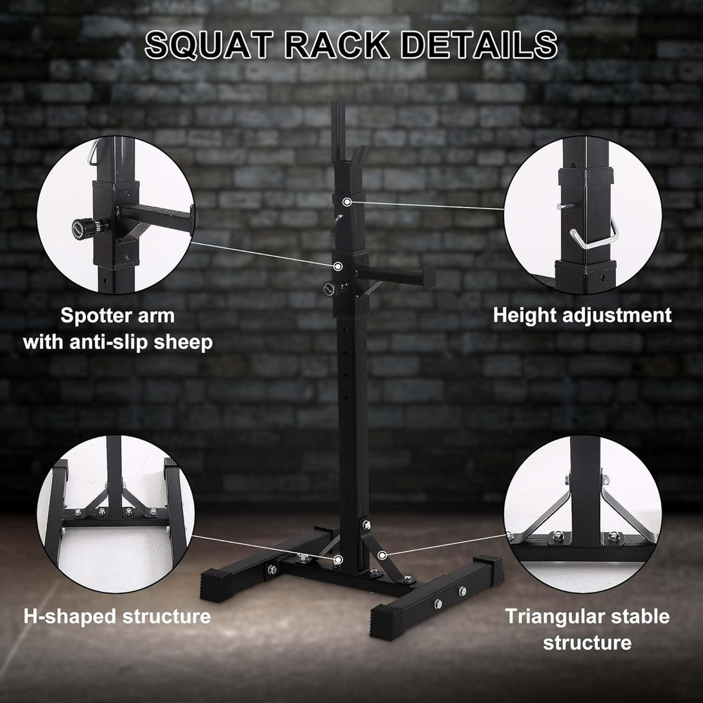 Squat Rack Adjustable Barbell Bench Press Stands 40"-66" Multi-Function Sturdy