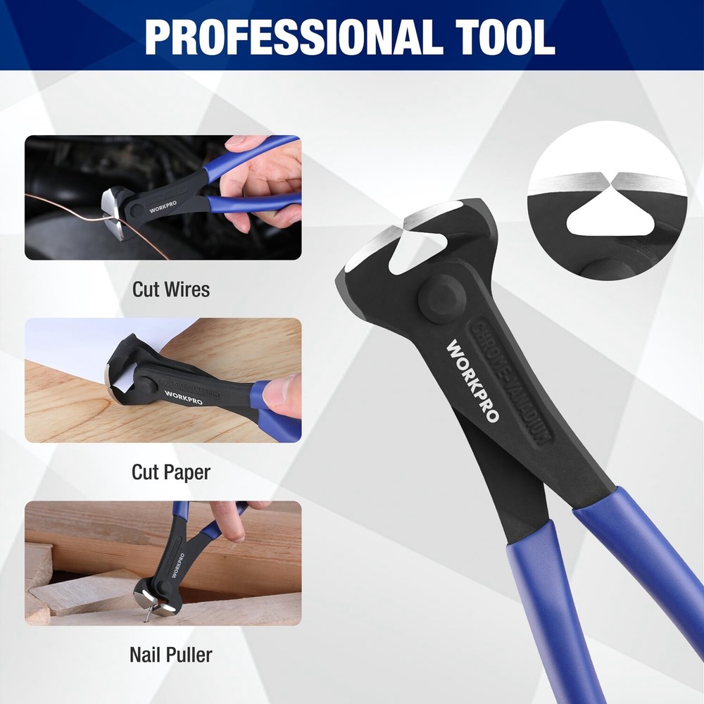WORKPRO Nail Puller 8inch End Cutting Plier High Leverage End Cutting Nipper