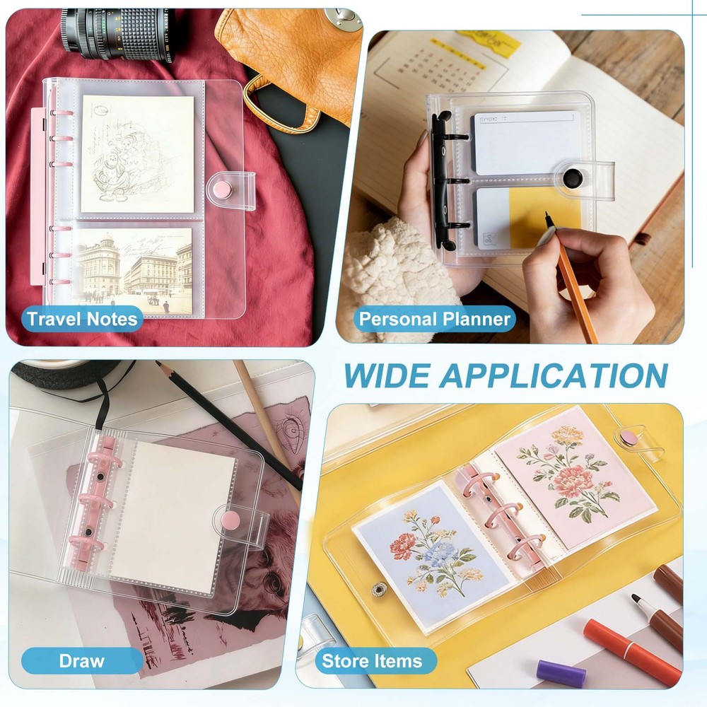 A5 2Pcs Transparent 6-Ring Binder Cover with Snap Button Closure, Black