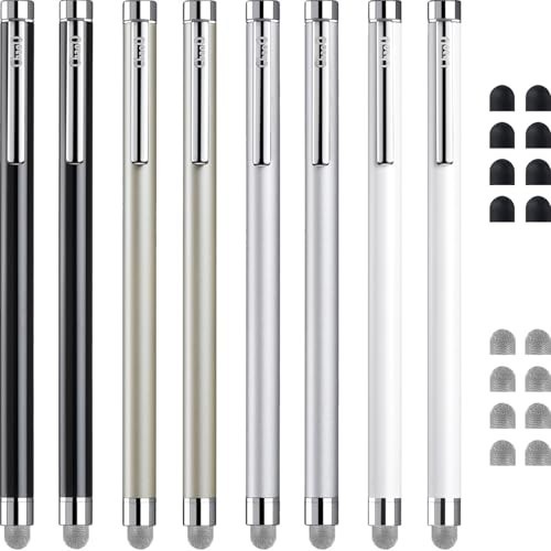 8 Pcs Touch Screen Stylus Pens - Capacitive with Replaceable Mesh & Rubber Tips