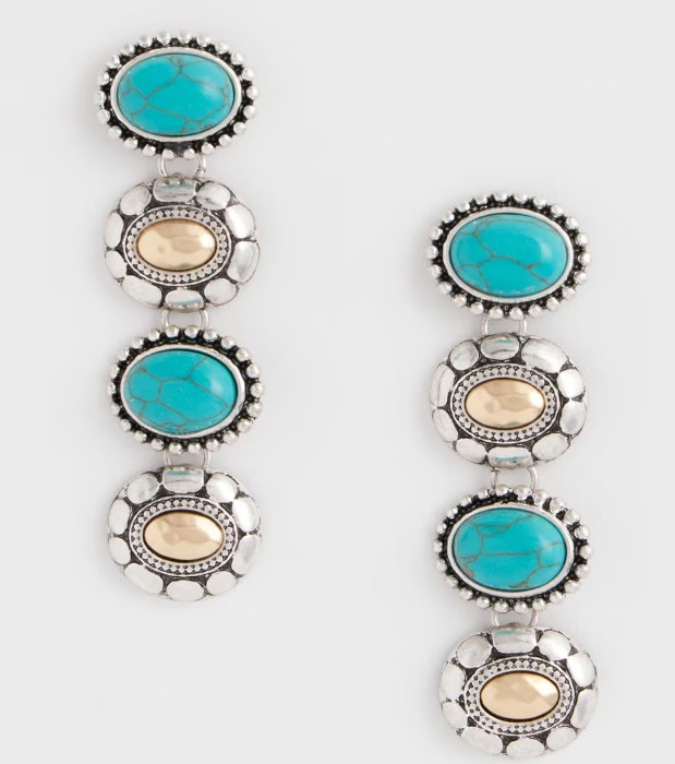 Chico's Turquoise Mixed Metal Linear Earrings