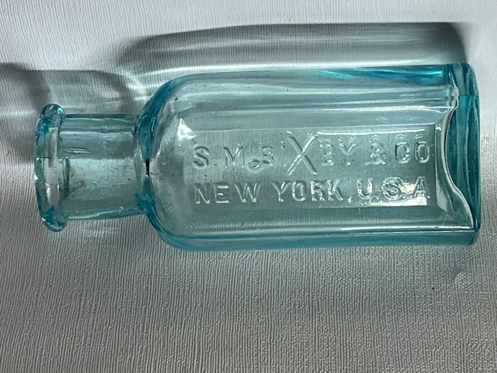 Early 1800's - 1900's Aqua Bottle S.M. BIXBY & CO NEW YORK USA Blow Mold
