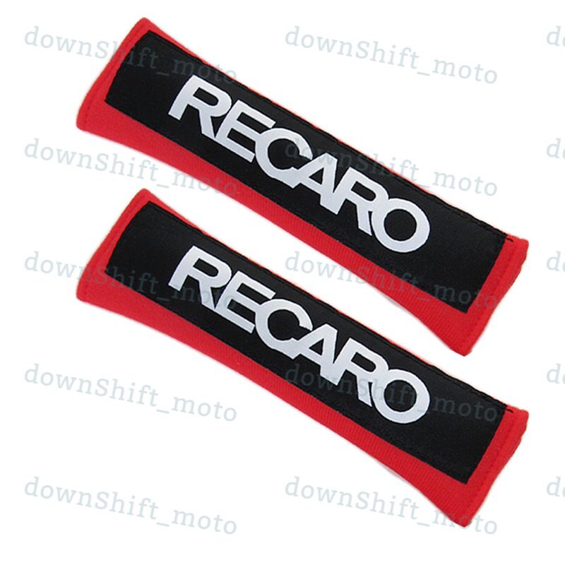 X2 Red RECARO Logo Racing Embroidery Soft Cotton Seat Belt Cover Shoulder Pads