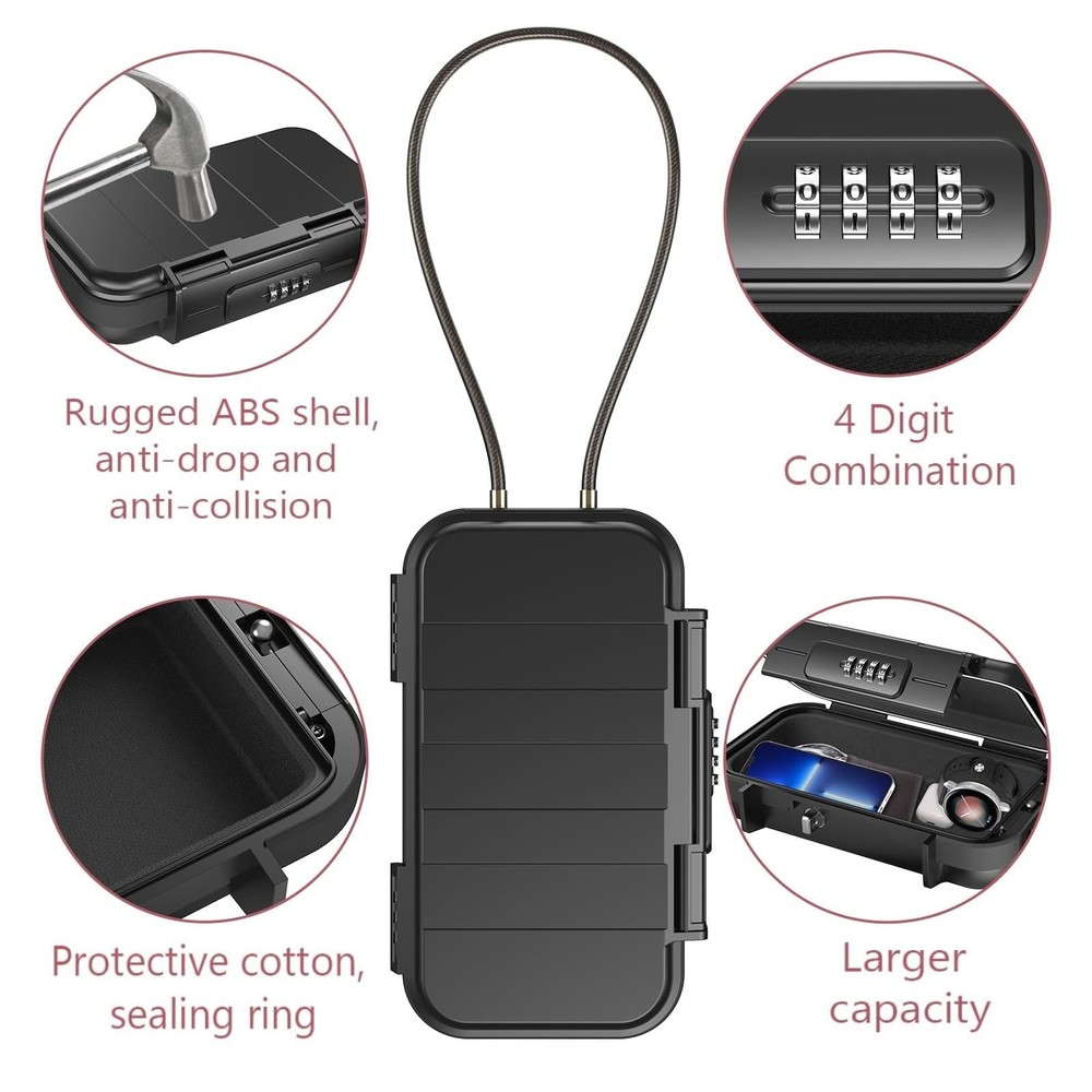 LOFICOPER Portable Safe Lock Box, 4 Digit Security Case, Beach Box Black