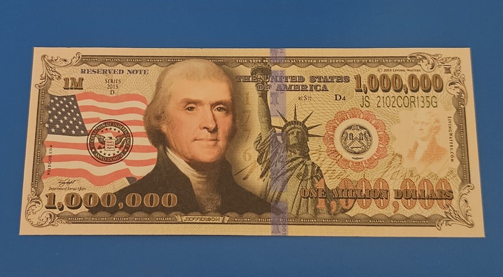 Thomas Jefferson Million Dollar Bill Tract Reserved Note (PLEASE READ)