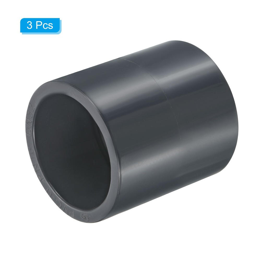 UPVC Pipe Fitting 40mm Socket, 3 Pack Straight Coupling, Dark Grey