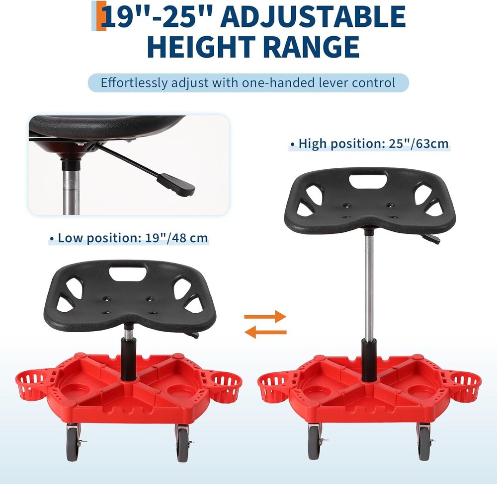 300LBS Rolling Garage Stool Adjustable Mechanic Work Shop Seat with Casters