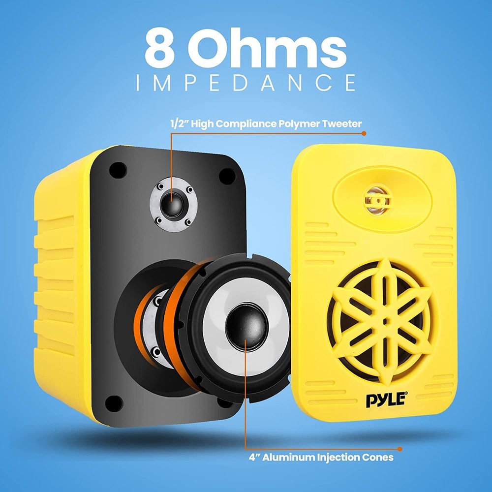 Pyle 4" Rectangular 2-Way 150W RMS Bluetooth Speakers Pair - 300W Dual 8 Ohms