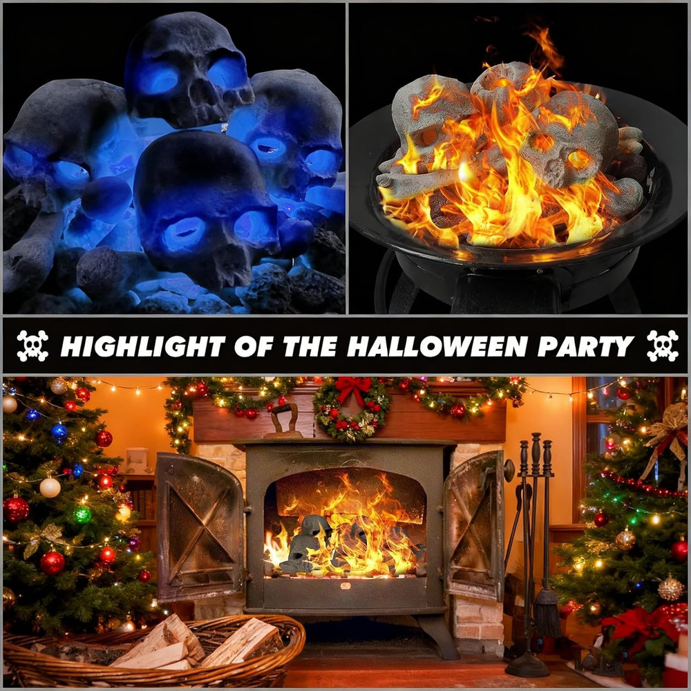 9 Pcs Ceramic Skulls for Fire Pit, Durable Reusable Fireproof Fire Pit Skull Log