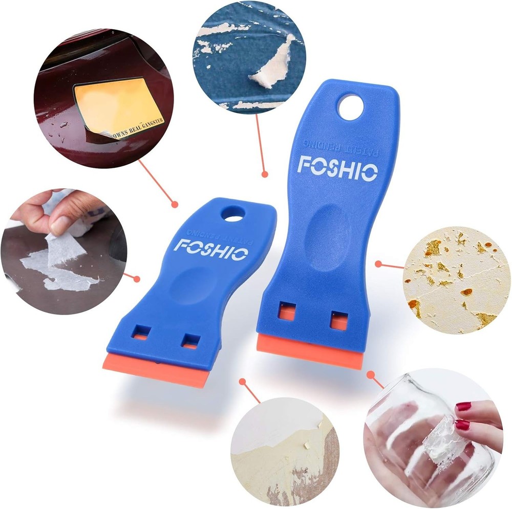 Plastic Razor Blade Scraper Set - 2PCS Tools & 100 Blades for Easy Adhesive R...