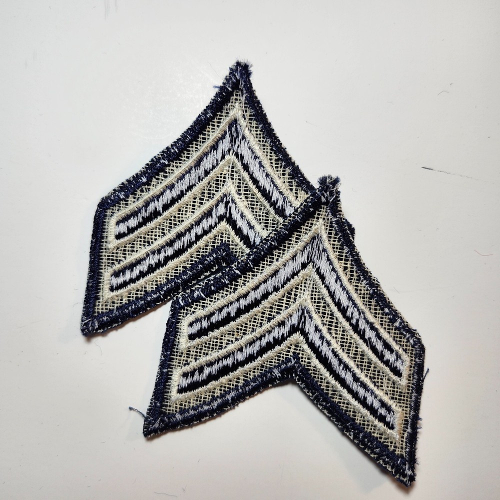 (2) Corporal Chevron Patch 3" size - 2 White & Navy stripes on Navy | Schiffli