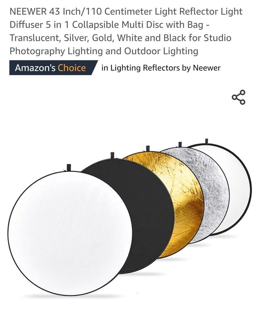 Neewer 5-in-1 Portable Round 110cm Light Reflector Collapsible Multi-Disc