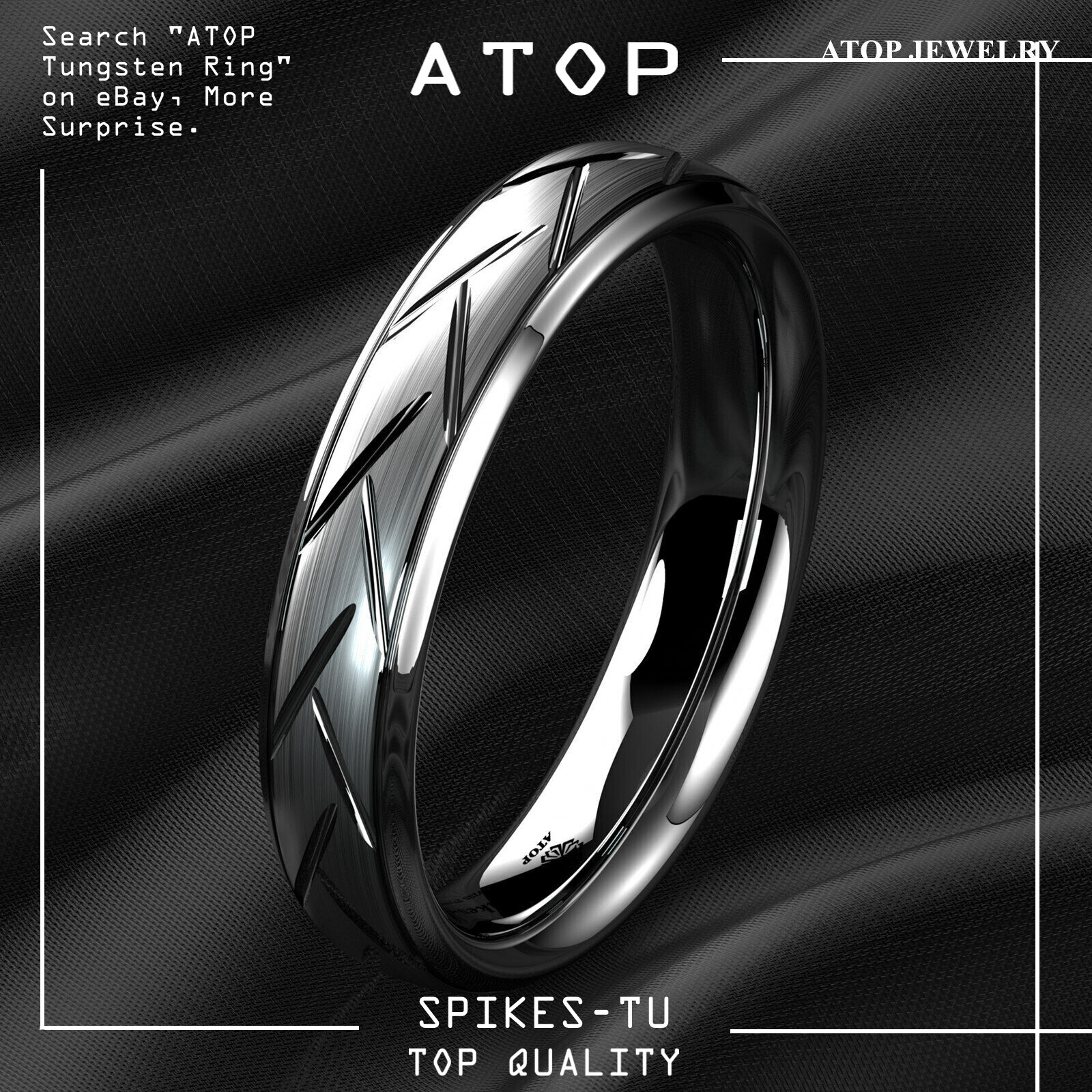 8/6mm Silver Brushed Tungsten Ring for Mens Wedding Band Bridal ATOP Jewelry