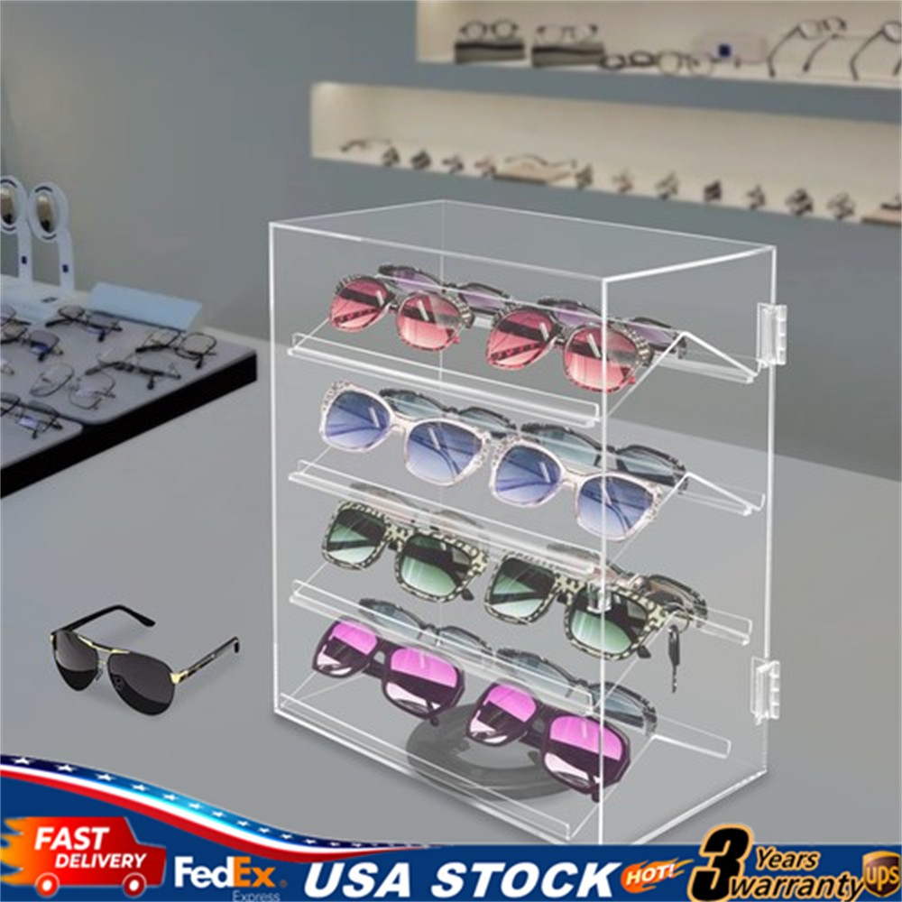 4 Tier 360° Rotation Acrylic Locking Box Clear Display Case Dust-proof Showcase