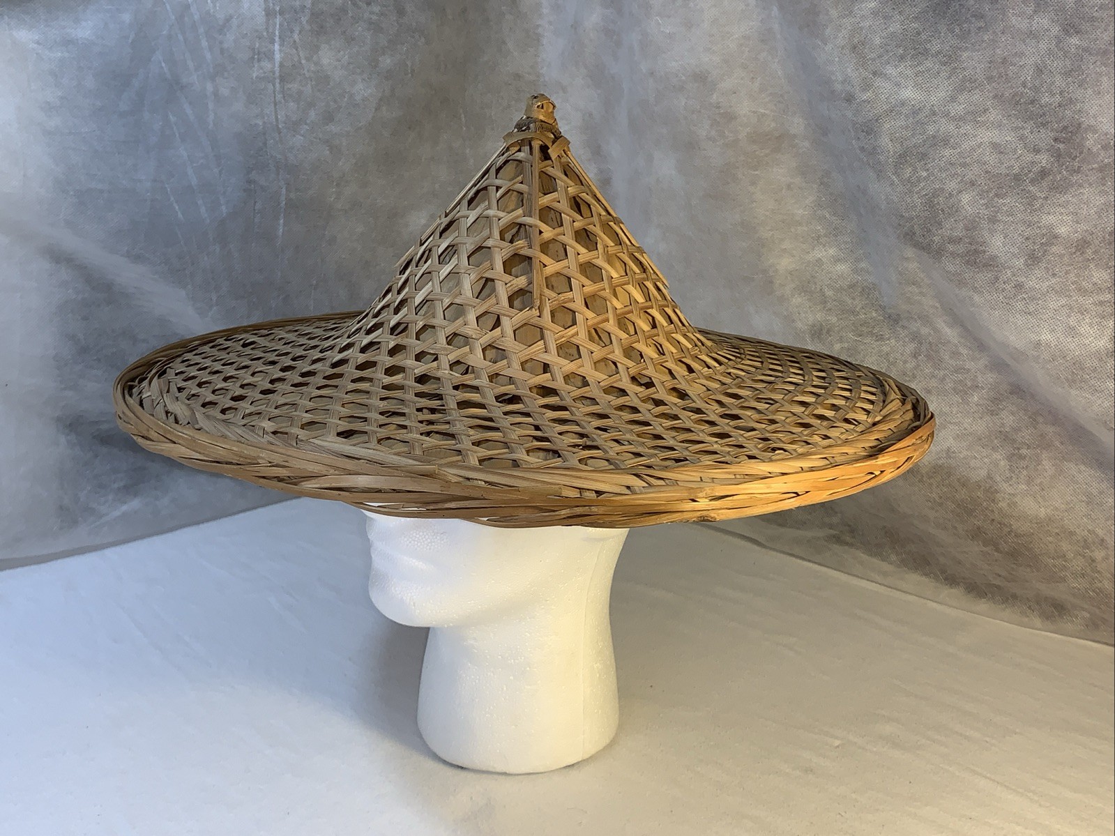 Conical Straw Hat Vtg Asian Chinese Handmade Sun Gardening Rice Coolie 18" Large