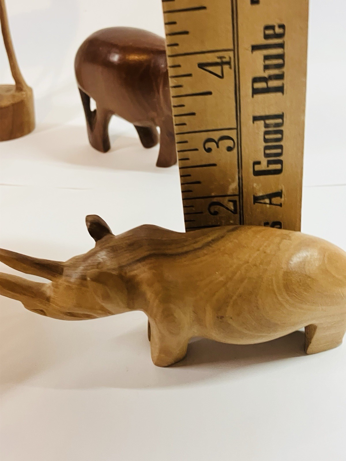 Mid Century Hand Carved Wood Animal Figurines African Folk Art Set Of 6