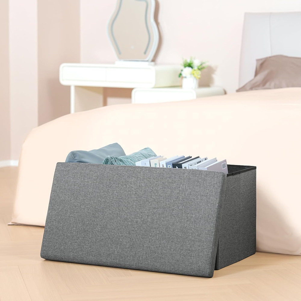 Versatile Folding Storage Ottoman Bench, 30" Grey Cube, 550 lb Capacity