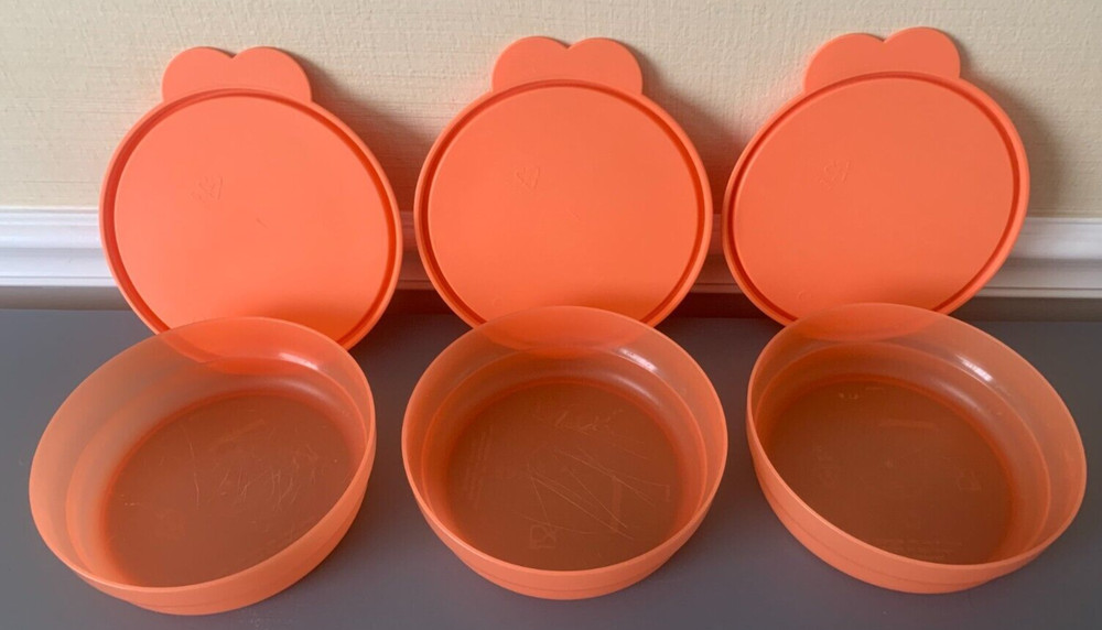 Tupperware Storage Containers #5 PP Plastic, 6" Round Orange