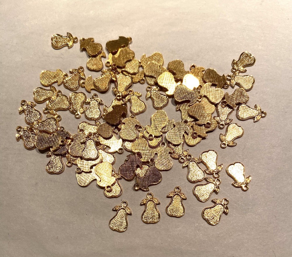70x Gold Plate Small PEAR Fruit Charm Shape- NOS