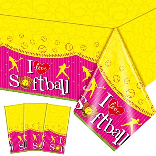 3 Pcs Softball Tablecloth Party Decorations Softball Rectangle Plastic