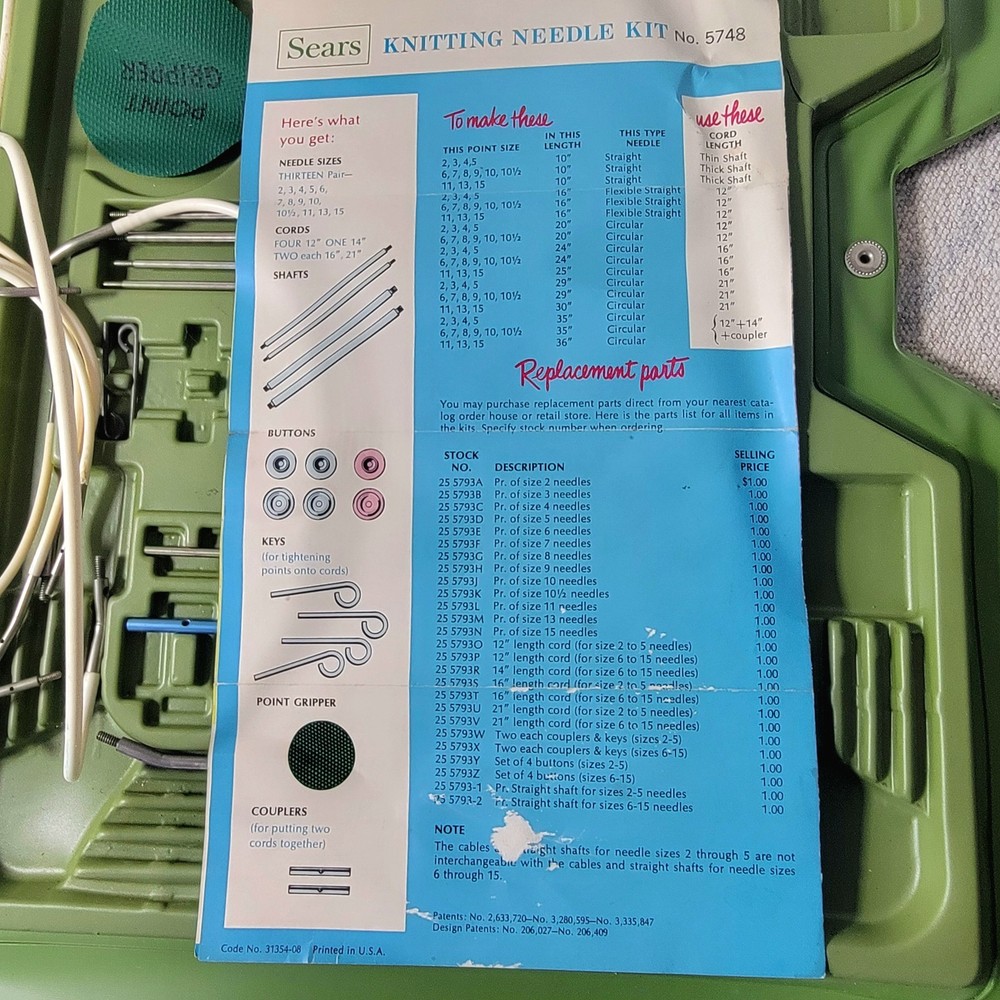 Vintage Sears Knitting Needle Kit Interchangeable Set Case Model 25 5748