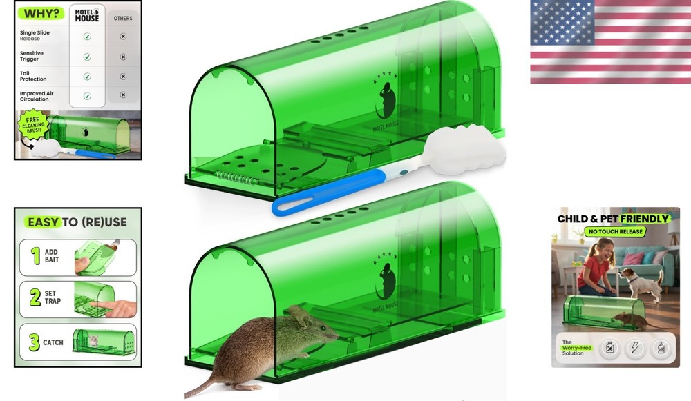 Safe & Ethical 2 Pack Mouse Traps, Hand-Powered with Complete Setup Guide