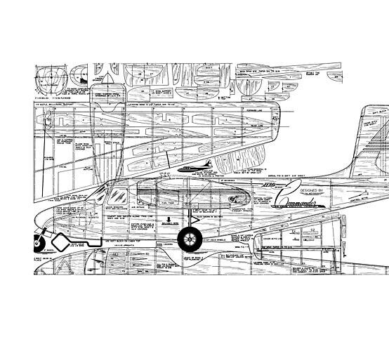 Aero Commander Twin Control Line 55" Model Airplane Printed Plans & Templates