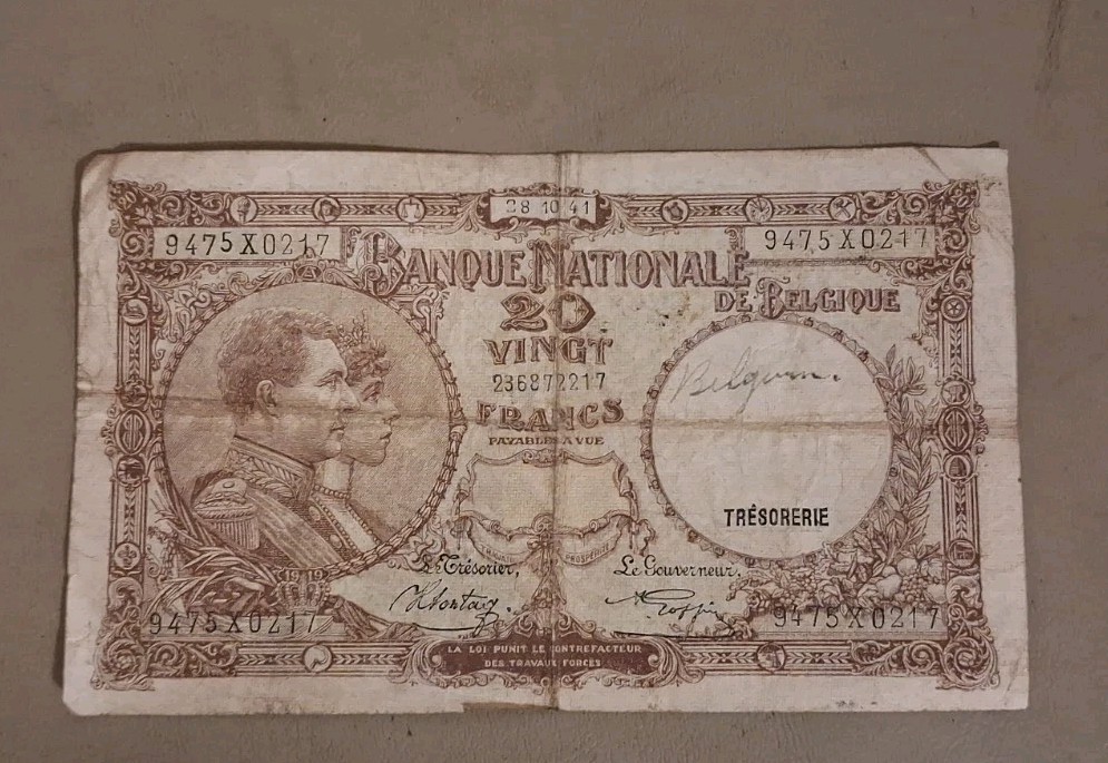 1941 Belgium 20 Francs Note