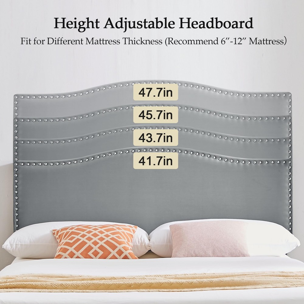 Full Bed Frame, Platform Bed Frame with Adjustable Height Upholstered Headboa...