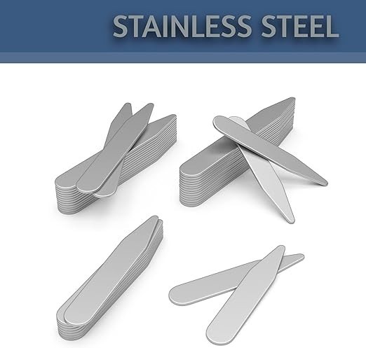 44 Metal Collar Stays for Men – 4 Sizes in Elegant Black Box 4, Silver