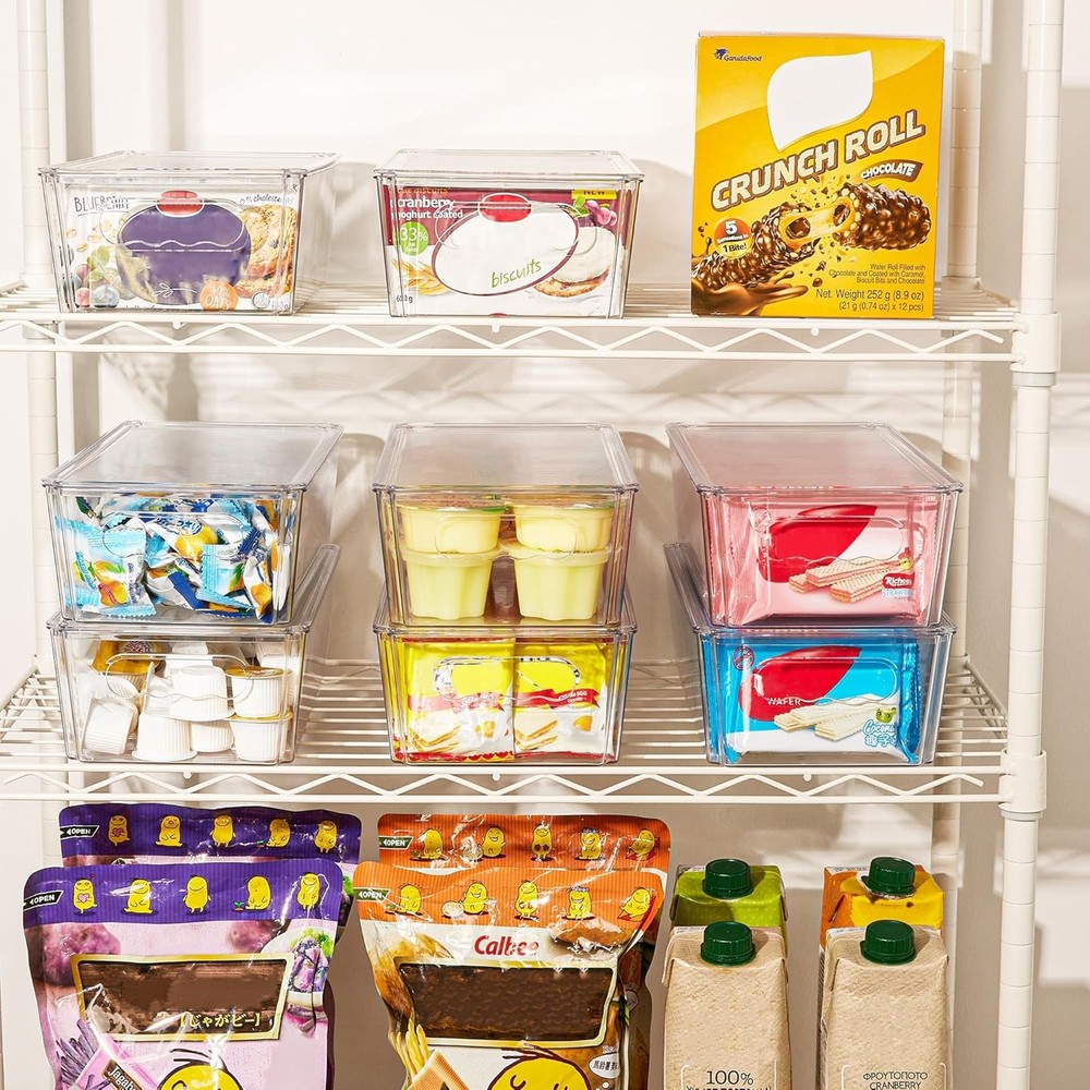 8-Piece Clear Storage Box Set with Lids, Storage Boxes with Handles