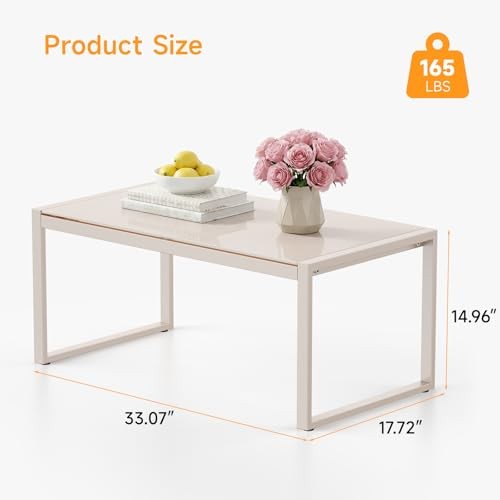 Rectangle Coffee Table with Tempered Glass Desktop, Galvanized Frame Sand