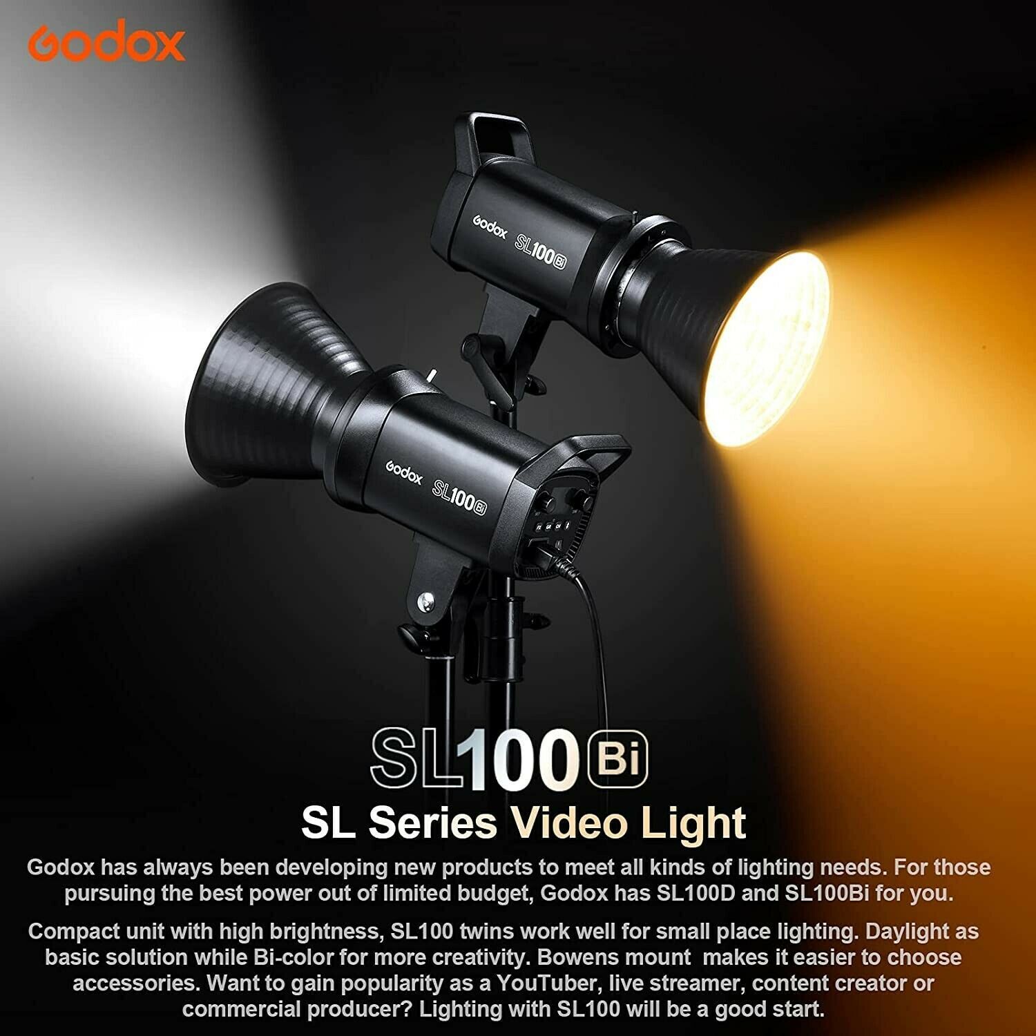 GODOX SL100Bi 100W Bi-Color LED Video Light Bowens Mount LED Continuous Lighting