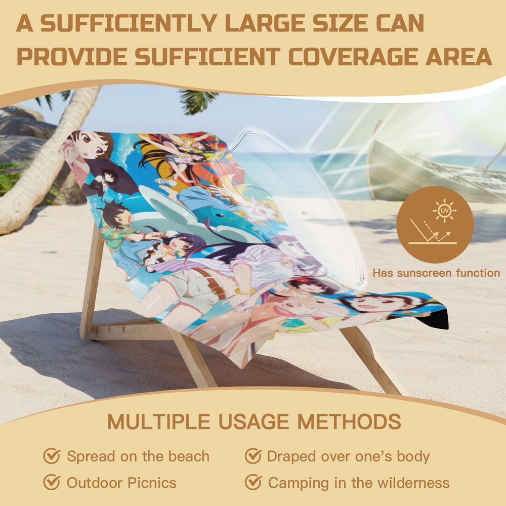 Bakemonogatari Beach Towel 30"x60" Quick Drying Microfiber Pool Towel Gift