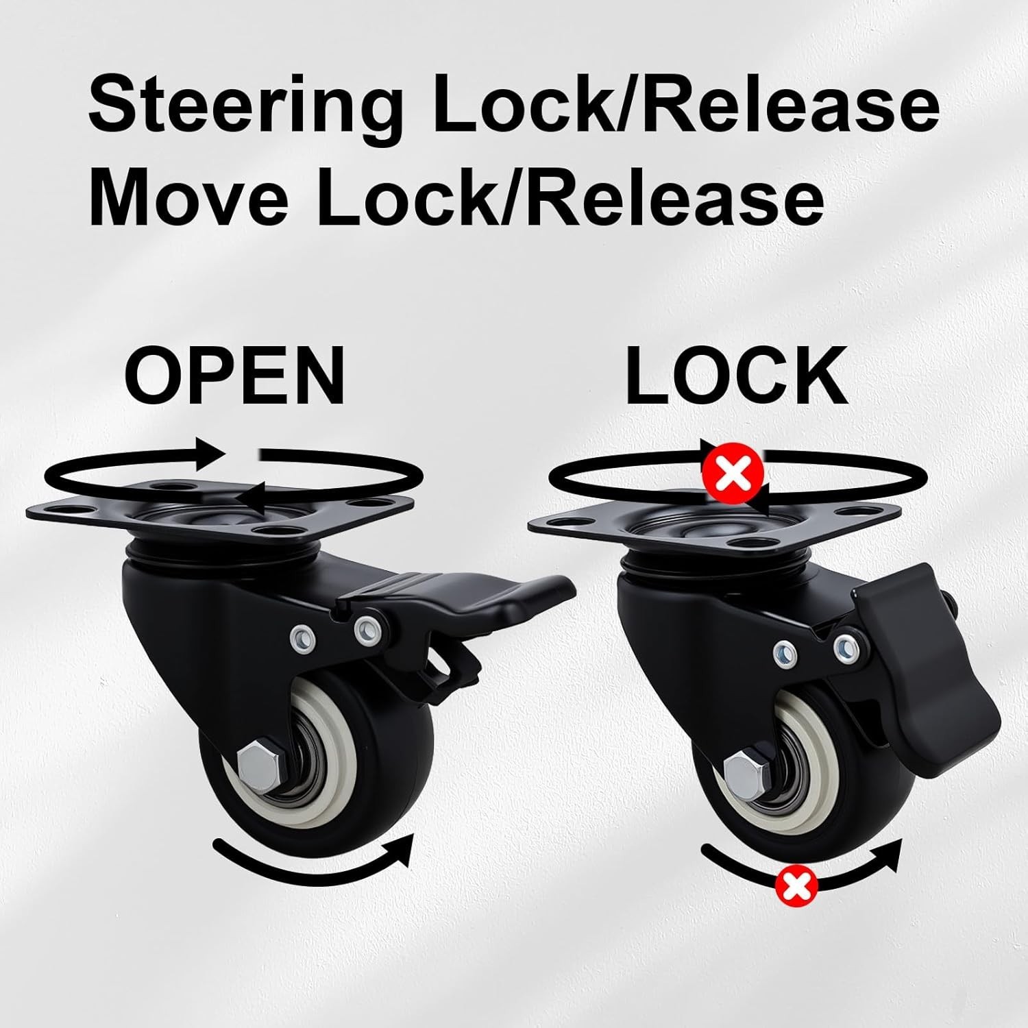 2 Inch Wheel Casters,Set of 4 Heavy Duty Casters,with Brake,No Noise Locking Pol