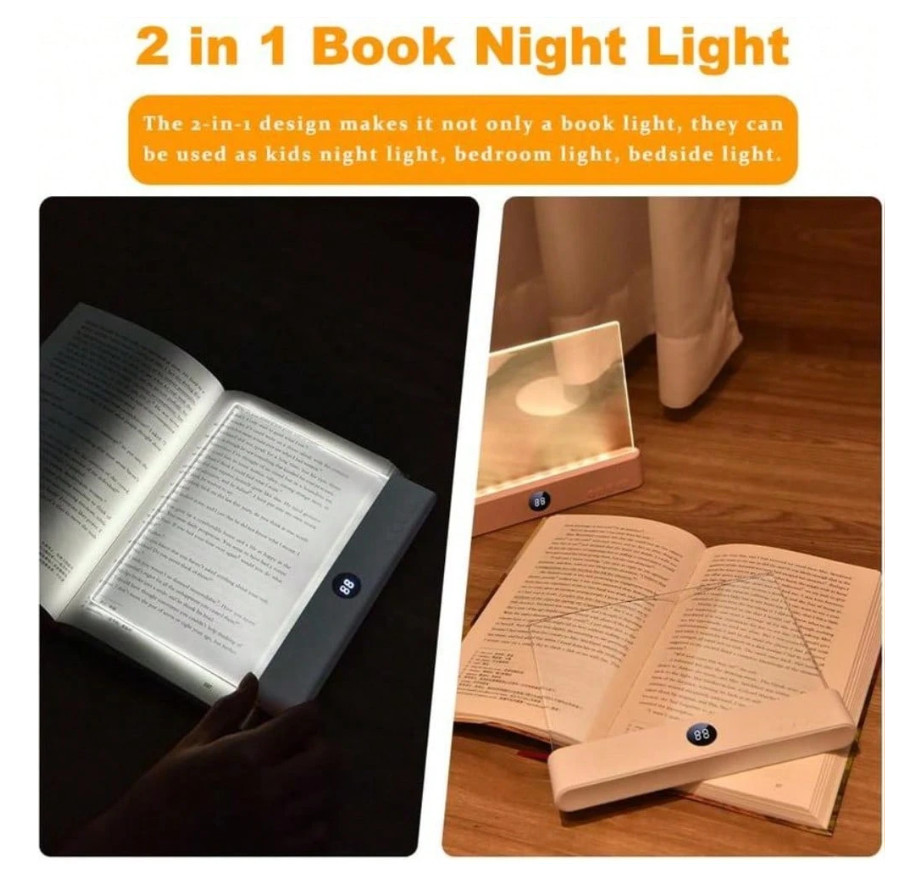 Book Light, Rechargeable Clear LED Flat Reading Light with 3 Colors Timer, D...